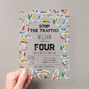 Invitations En Acrylique Transport Voitures Camions Arrêt Trafic Anniversai