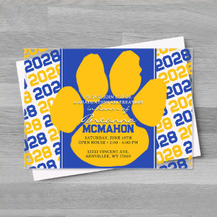Invitations En Acrylique Trendy Blue & Gold Graduation Pawprint Clear