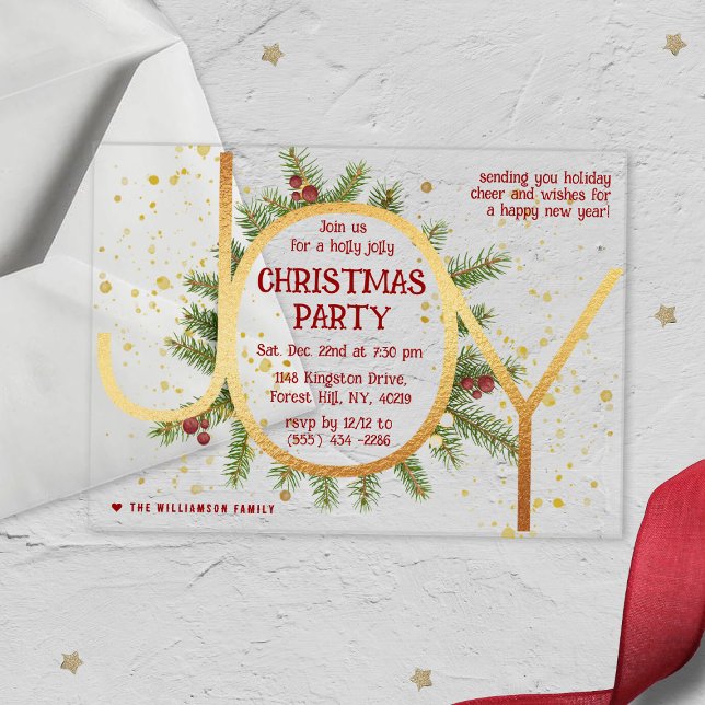 Invitations En Acrylique Trendy Joy Pine Boughs Wreath Christmas Party (Créateur téléchargé)