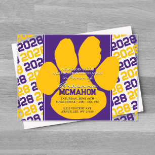 Invitations En Acrylique Trendy Purple & Gold Graduation Pawprint Clear