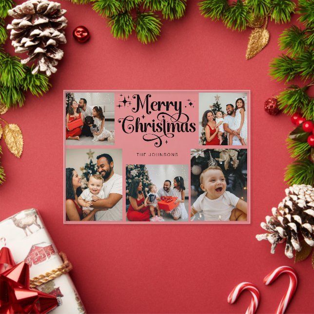 Invitations En Acrylique Trendy Retro Family Photo Collage Christmas Card (Insitu (vacances))