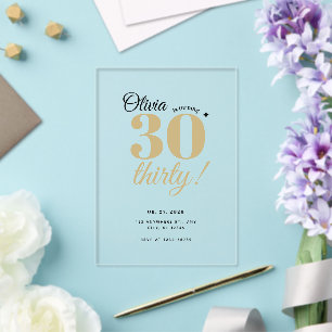 Invitations En Acrylique Trentième Anniversaire Champagne Or Élégant