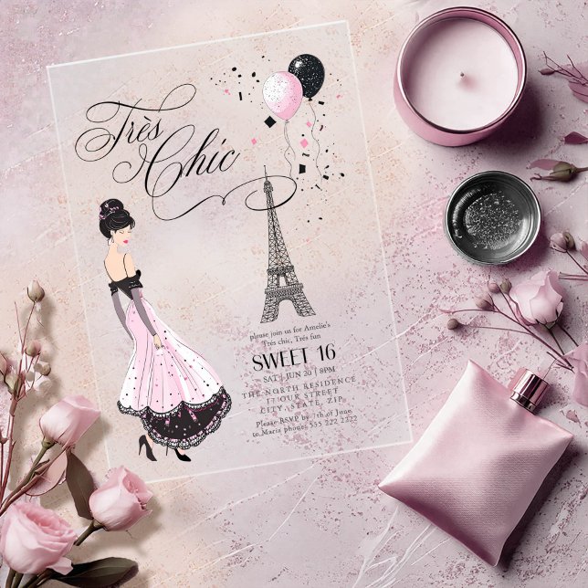 Invitations En Acrylique Trés Chic Parisian Sweet 16 ID1162 (Créateur téléchargé)