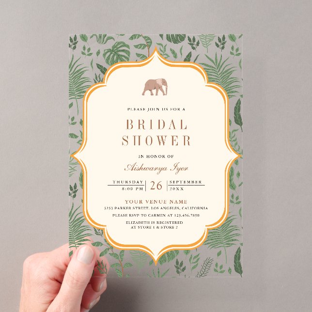 Invitations En Acrylique Tropical Forest Elephant Indian Bridal Shower (In situ (ordinateur de poche))