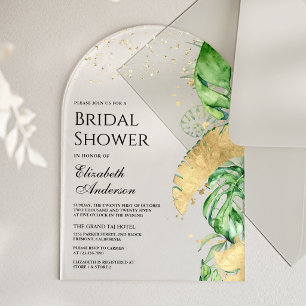 Invitations En Acrylique Tropical Gold Monstera Fête de Mariage Palmée