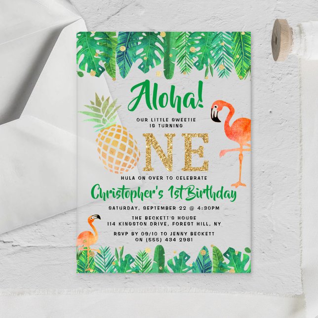 Invitations En Acrylique Tropical Summer Beach Luau Boys 1er Anniversaire (Créateur téléchargé)