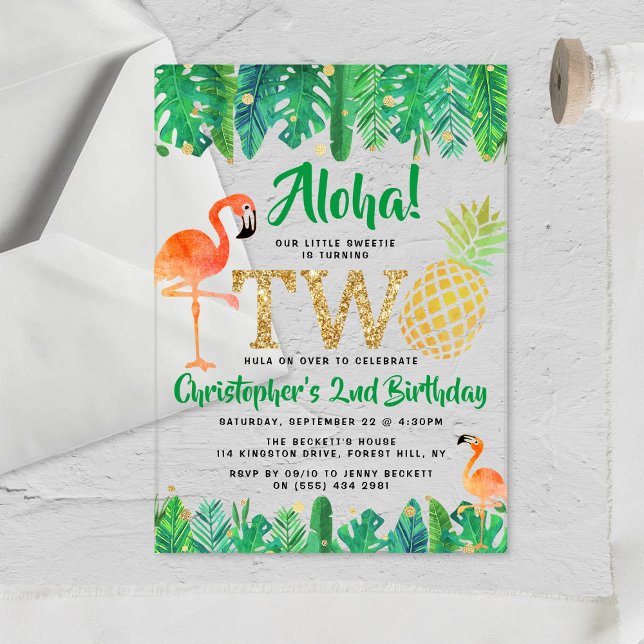 Invitations En Acrylique Tropical Summer Beach Luau Boys 2e anniversaire (Créateur téléchargé)