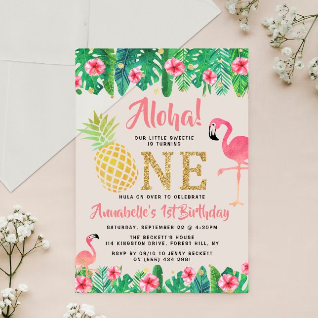 Invitations En Acrylique Tropical Summer Beach Luau Girls 1er anniversaire (Créateur téléchargé)