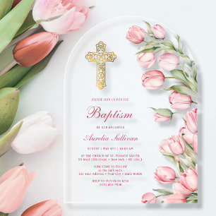 Invitations En Acrylique Tulipes à l'aquarelle Arche Baptême