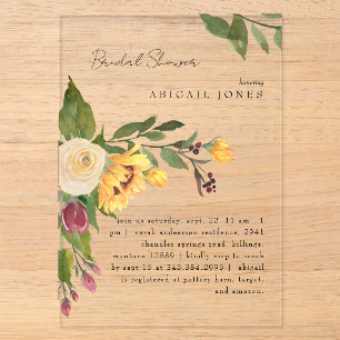 Invitations En Acrylique Tuscan Sunflower Floral Fête de Mariage