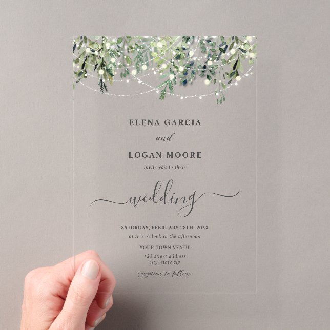 Invitations En Acrylique Twinkle Lights Greenery Wedding (In situ (ordinateur de poche))