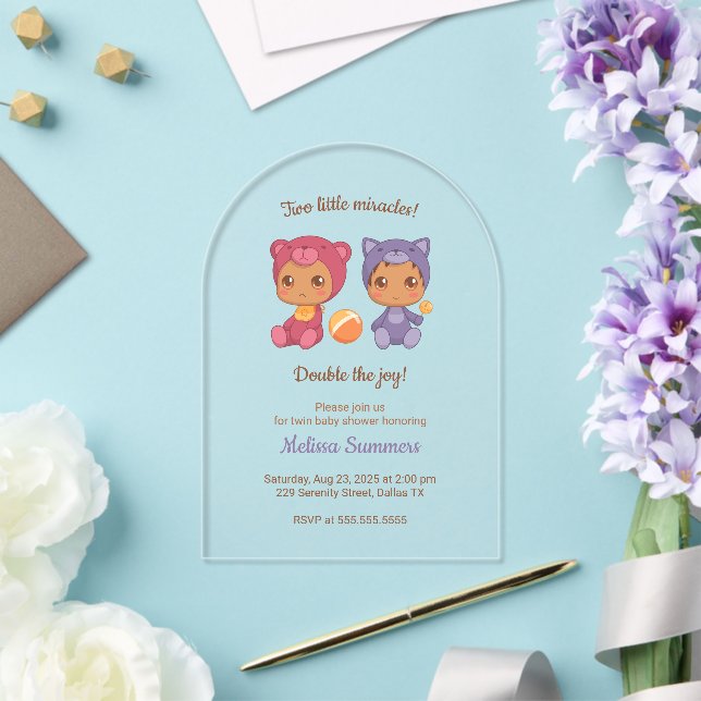 Invitations En Acrylique Twins Cat Bear Sexe Baby shower neutre (Insitu (Mariage))