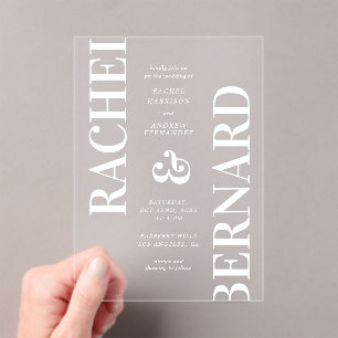Invitations En Acrylique Typographie élégante Mariage transparent brillant