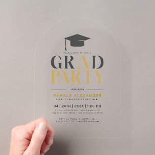 Invitations En Acrylique Typographie Rétro Or Gris Fête de Diplômé