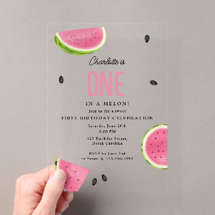 Invitations En Acrylique Un anniversaire d'été à la pastèque One in a Melon