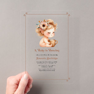 Invitations En Acrylique "Un bébé brasse" Baby shower Mocha Mousse