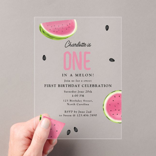 Invitations En Acrylique Un dans une pastèque Melon Anniversaire d'été (In situ (ordinateur de poche))
