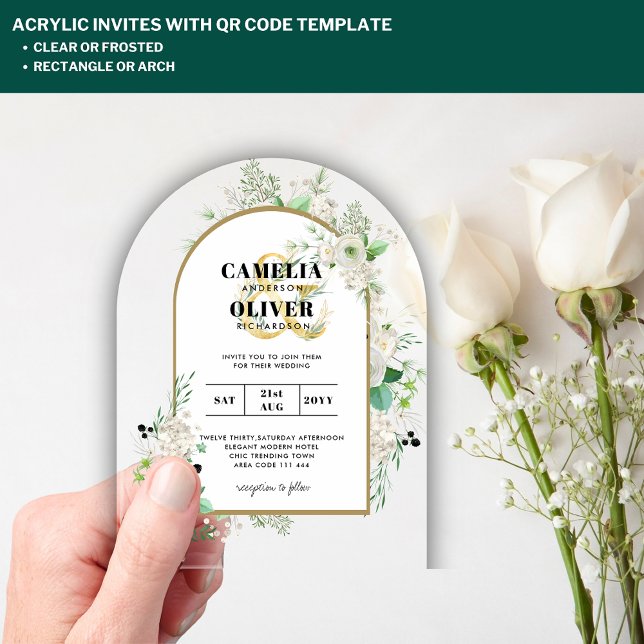 Invitations En Acrylique Un mariage ACRYLIQUE invite Boho White Roses Rusti (Créateur téléchargé)