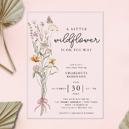 Invitations En Acrylique Un petit Baby shower de fille Fleur sauvage