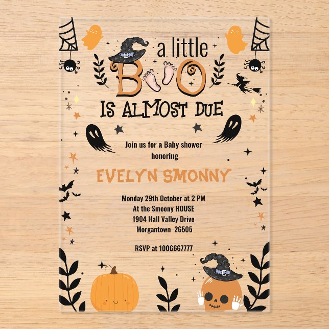 Invitations En Acrylique Un Petit Boo Est Presque Due Baby shower Grossesse (Recto)