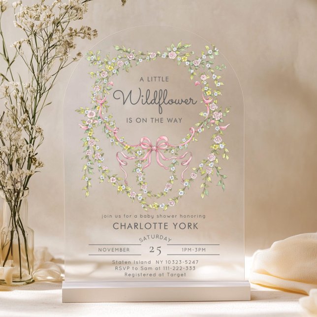 Invitations En Acrylique Un petit Fleur sauvage Bow jardin baby shower Arch (Créateur téléchargé)
