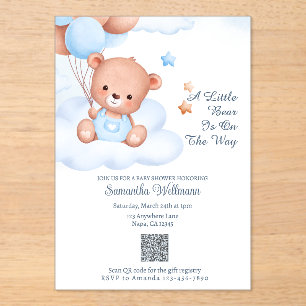 Invitations En Acrylique Un petit ours est en route Code QR personnalisable