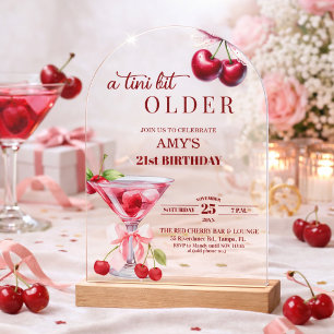 Invitations En Acrylique Un peu plus âgé Chic Cherry Martini 21e anniversai