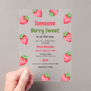 Invitations En Acrylique Une Fête de Bébé à la Fraise Très Sucrée