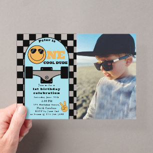 Invitations En Acrylique Une photo de planche à roulettes pour le 1er anniv