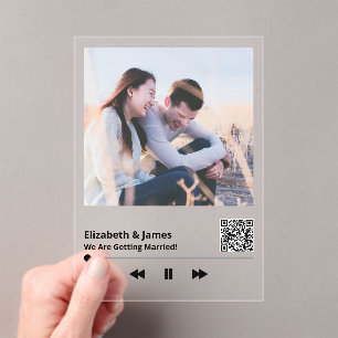 Invitations En Acrylique Unique Couple Photo Music Plaque QR Code Mariage