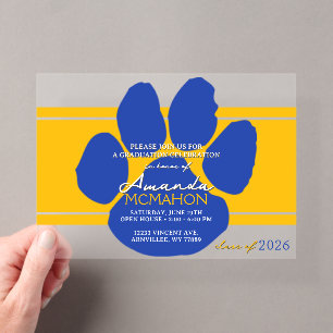 Invitations En Acrylique Unique Gold & Blue Graduation Pawprint Élégant