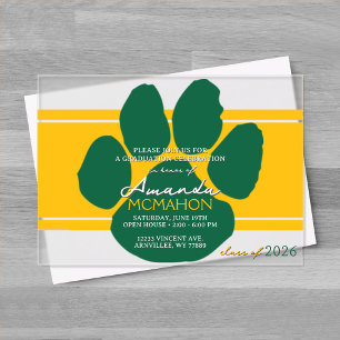 Invitations En Acrylique Unique Gold & Green Graduation Pawprint Élégant
