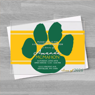 Invitations En Acrylique Unique Gold & Green Graduation Pawprint Élégant