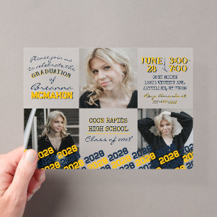 Invitations En Acrylique Unique Marine & Gold Graduation 3 Photo Frosted