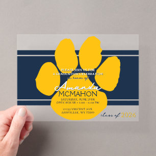 Invitations En Acrylique Unique Marine & Gold Graduation Pawprint Élégant