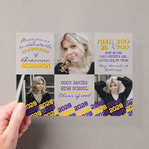 Invitations En Acrylique Unique Purple & Gold Graduation 3 Photo Frosted