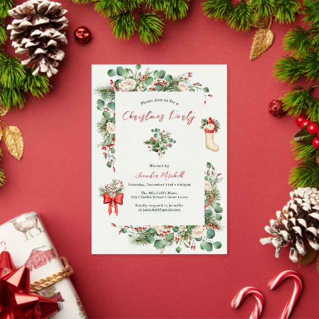 Invitations En Acrylique Vacances Aquarelle Verdure Fête de Noël Holly (Insitu (vacances))