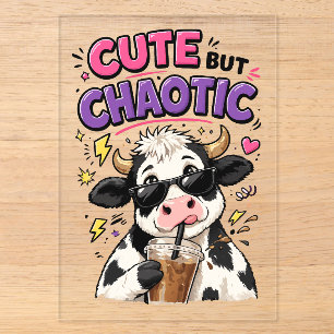 Invitations En Acrylique Vache mignonne mais chaotique avec café glacé