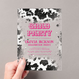 Invitations En Acrylique Vache rose chaude Imprimer Graduation occidentale