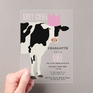 Invitations En Acrylique Vache sacrée Fête d'anniversaire des enfants Vache