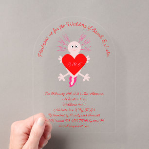 Invitations En Acrylique Valentines Jour Amour Coeur Axolotl Monogramme Mar