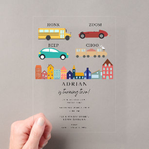 Invitations En Acrylique Véhicules de Transport de Ville Camion Deuxième An