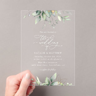 Invitations En Acrylique Verdure, Feuilles d'Eucalyptus, Mariage botanique