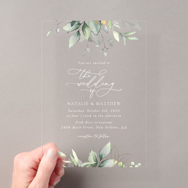 Invitations En Acrylique Verdure, Feuilles d'Eucalyptus, Mariage botanique (In situ (ordinateur de poche))