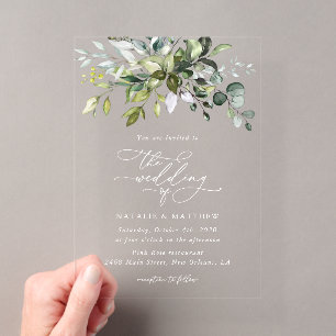 Invitations En Acrylique Verdure, Feuilles d'Eucalyptus, Mariage botanique