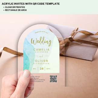 Invitations En Acrylique Verre de mer givré Code QR Abstrait RSVP Moderne