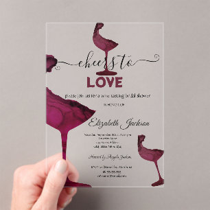 Invitations En Acrylique Verres à vin Floral Bordeaux Enterrement de vie de