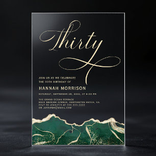 Invitations En Acrylique Vert émeraude Agate Or 30e Quarantième Anniversair