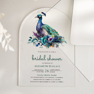Invitations En Acrylique Vert émeraude floral Paon Fête de mariage
