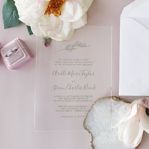 Invitations En Acrylique Vert feuille minimal Forme Simple Mariage vert